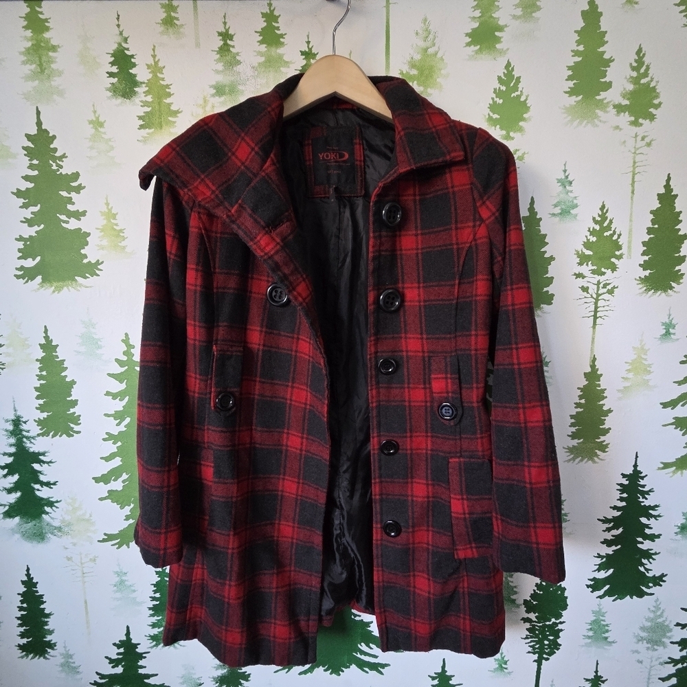 Yoki Red and Black Plaid Coat